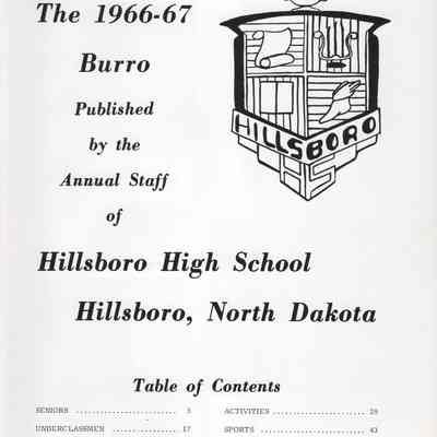 Hillsboro High School: 1967 Yearbook title and contents page