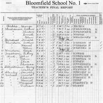 Bloomfield School No. 1, 1929 Teacher's Report