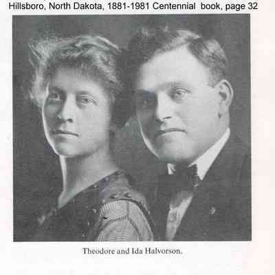 Centennial book, Hillsboro, North Dakota, 1881-1981: Photograph, Theodore and Ida (Miller) Halvorson, page 32