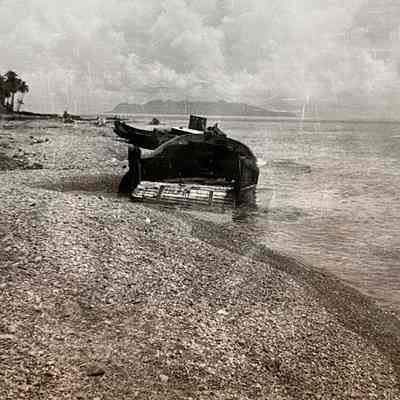 Wrecked WWII Japanese landing craft on beach of Savo Island in the Soloman Islands, SW Pacific