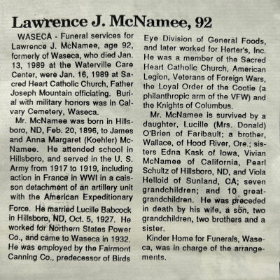 Obituary for Lawrence McNamee