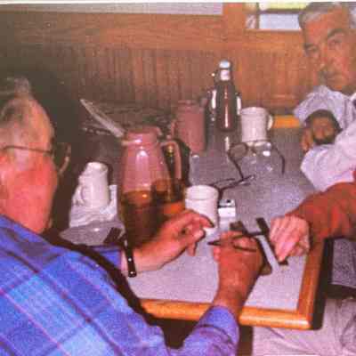 Thurston Nelson holding Vietnamese Chop Sticks, Chaplain & Historian for VFW Post 4172, Hillsboro, ND