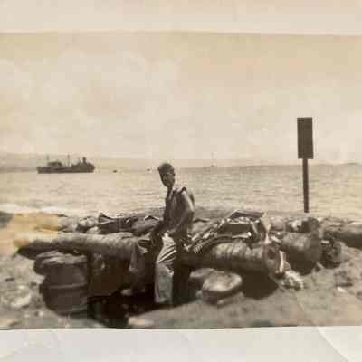 Soldier stationed at a WWII fortified beach position on Guadalcanal, Soloman Island, South Pacific.