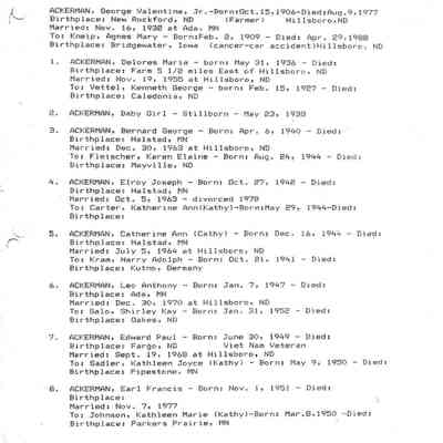 Ackerman_Genealogy.pdf file by Jackie (Ausk) Baumgartner: Page 13, information compiled and written by Karen (Fleischer) Ackerman