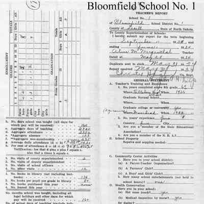 Bloomfield School No. 1, 1934 Teacher's Report: Alice M. Mergenthal, Teacher