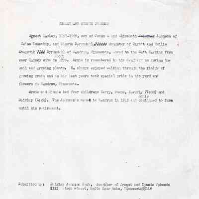 A page on Ernest and Minnie (Dryendahl) Johnson