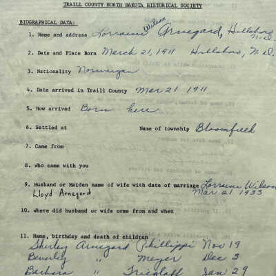 Wilson family: Lorraine (Wilson) Arnegard of Bloomfield Township, Traill County, ND