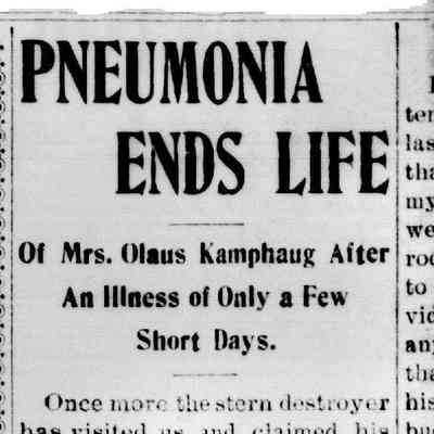 Hatton Free Press weekly newspaper, 6 February 1908: Obituary, Inger Kamphaug (Mrs. Ole Eriksen Kamphaug)