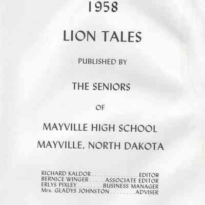 Mayville High School 1958 Yearbook: Title page