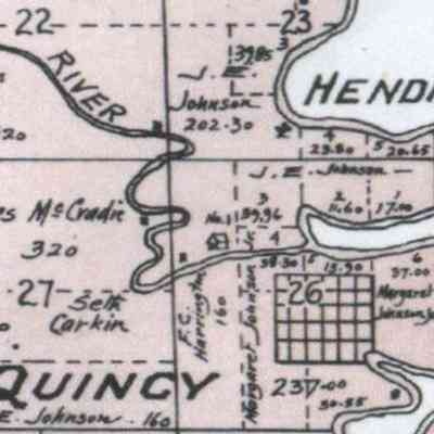 1900 map, portion of Elm River Township, Traill County, ND: School No. 1 located in the NW Qtr. of Sect. 26 near Quincy, ND and Hendrum, MN