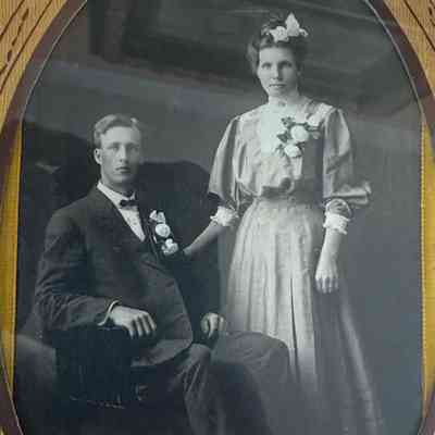 A wedding photograph of Mr. and Mrs. W. W. Warren, 1878 residents of Mayville, North Dakota