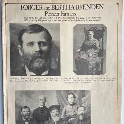 Brenden family: Torger and Bertha (Blegeberg) Brenden, 1879 Pioneer farmers of Eldorado Township, Traill County, DT