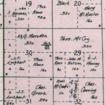 1900 map, portion of Elm River Township, Traill County, North Dakota: School No. 2 located in the NE Qtr. Sect. 30