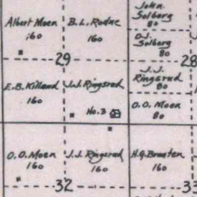 1900 map, portion of Morgan Township, Traill County, North Dakota: Morgan School No. 3 was located in the SE Qtr. of Section 29