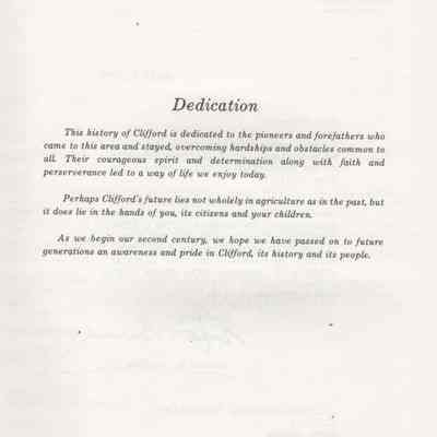 Clifford Centennial, 1881-1981, Prairie Portraits: Book Dedication page