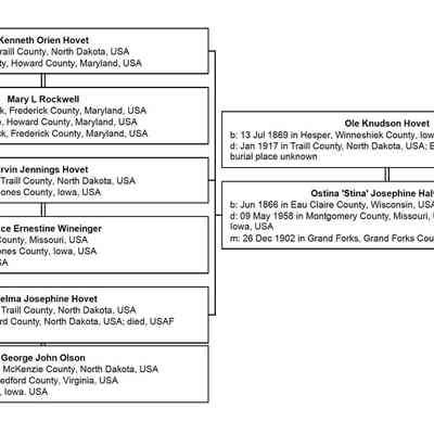 Hovet Family Tree: Ole K. and Stina (Halvorson) Hovet's children and spouses