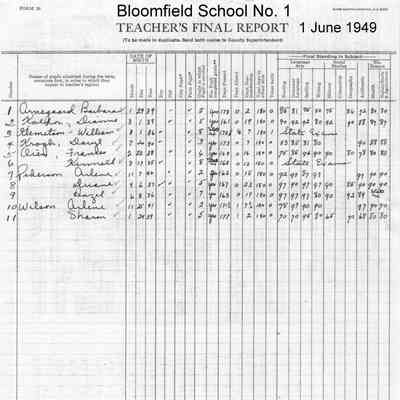 Bloomfield School No. 1, 1949 Teacher's Report