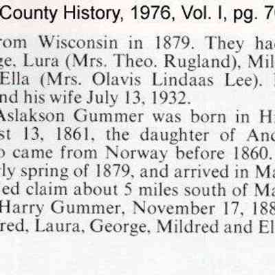 Part 2, the Harry Gummer family, Traill County, North Dakota: Information on Page 70, Traill County History, Vol.I