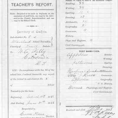 Blanchard School No. 5, 1888 Spring Term: Ema Ferris, Teacher's Report