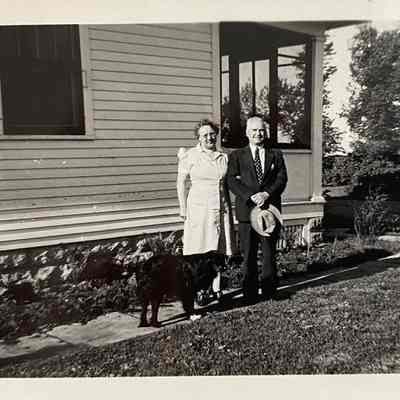 Rev. & Mrs. Tjornhom at their home in Brandon, MN. The Rev. was pastor of Our Savior's Lutheran Church in Hillsboro, ND, from 1926 to 1941.