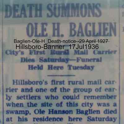 Death notice, Hillsboro Banner, 17 July 1936