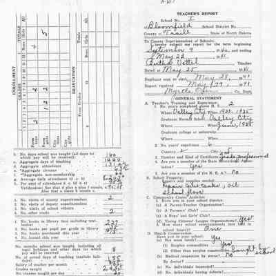 Bloomfield School No. 1: Bertha Vettel, Teacher's Report, 25 May 1941