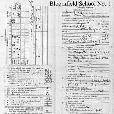 Bloomfield School No. 1, 1930 Teacher's Report: Eva O. Haugen, Teacher