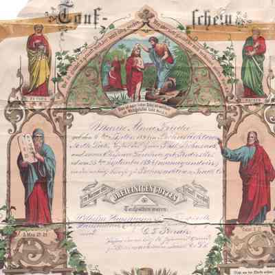 Maria Alma Frieda Bohnsack, Baptism certificate: St John Lutheran Church, Bohnsack Township, Traill County, ND
