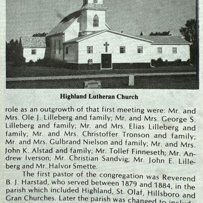 B J Harstad, first pastor of Highland Lutheran