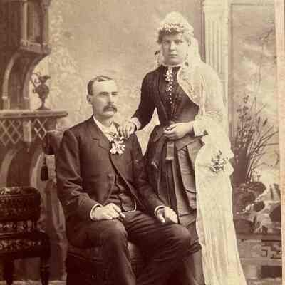 Wedding photo of William Bohnsack & Wilhelmina Kuehl, about 1878 in Plymouth, WI