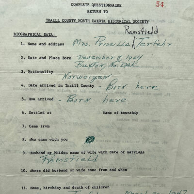 Page one of Priscilla Ramsfield’s questionnaire