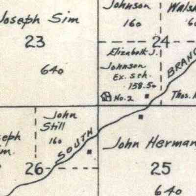 1900 map, portion of Kelso Township, Traill County, North Dakota: Kelso School No. 2 was located in the SW Qtr. of Section 24