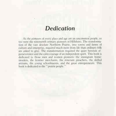 Hillsboro Centennial, 1818-1981, The First Hundred Years: Book Dedication, page 2