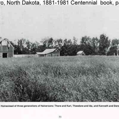 Centennial book, Hillsboro, North Dakota, 1881-1981: Photograph, historic Halvorson farmstead, page 33