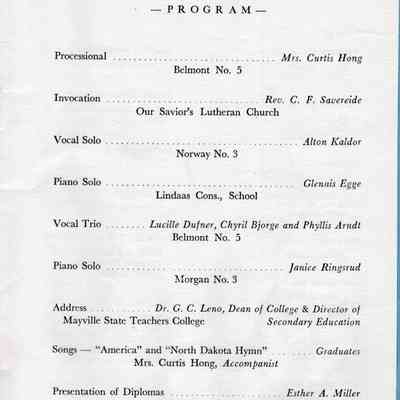 Traill County Rural Schools: 14 June 1957 Eighth Grade Graduation Program