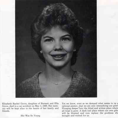 Central Valley High School 1989 Yearbook: Dedication to Elizabeth Rachel Grove, page 3