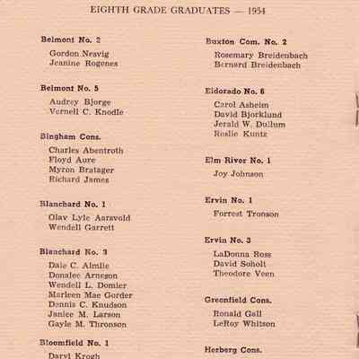 Traill County Rural Schools: 1954 Eighth Grade Graduates, page 1