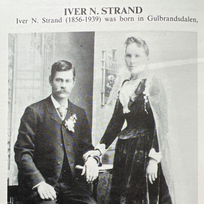 Strand family: Iver and Beret (Ydstie) Strand, 1882 settlers, and blacksmith in Caledonia and Hillsboro, Traill County, DT
