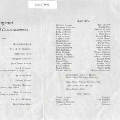 Hillsboro High School 1942 Class Album by Ruth McSparron: Commencement program and 1942 Class Role from Album of memorabilia and photographs for HHS Classes of 1941, 1942 & 1943