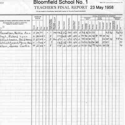 Bloomfield School No. 1, 1958 Teacher's Report
