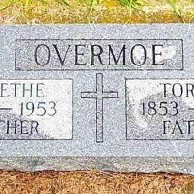 AAL Lutheran Church Cemetery, Norway Township, Traill County, ND: Photo of Agnethe and Torger Ovemoe's grave-marker, courtesy Find-a-Grave