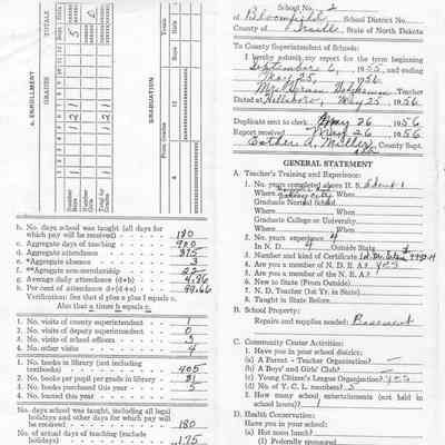Bloomfield School No. 1: Mrs. Herman Holzkamm, Teacher's Report, 25 May 1956
