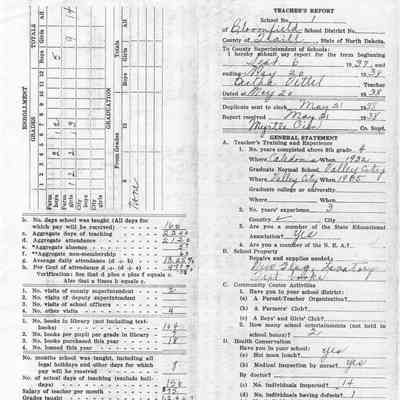Bloomfield School No. 1: Bertha Vettel, Teacher's Report, 21 May 1938