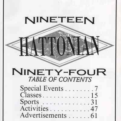 Hatton High School 1994 Yearbook: Title and Contents, page 1