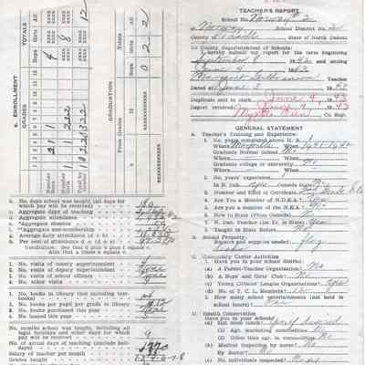 Norway School No. 2, 1942-1943 Teacher's Report: Margaret Gulbrunson, Teacher