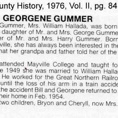 Georgene (Gummer) Hallada family, Traill County, North Dakota: Information on Page 84, Traill County History, Vol. II
