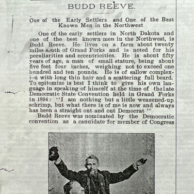 Reeve family: Budd Reeve, early settler by Buxton, Traill County, Dakota Territory