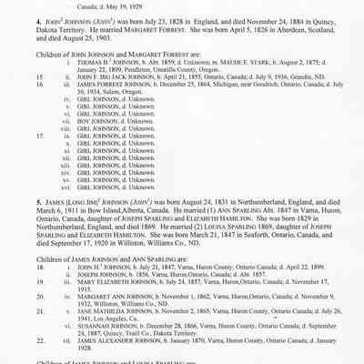 Descendants of John and Mary (Ford) Johnson: Chart, page 2