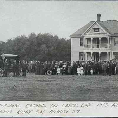 Photograph of Fingal Enger funeral, held at the Enger home: Taken on Labor Day, 1913