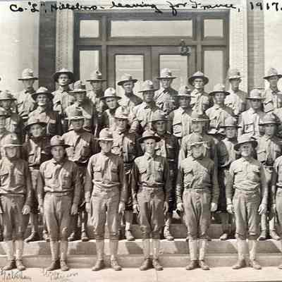 Traill County, ND, National Guard Company L., Hillsboro, leaving for France, 1917